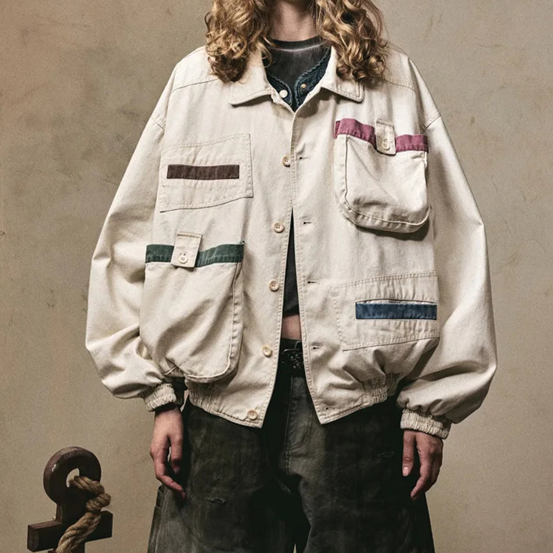 Patchwork Cargo Denim Jakke