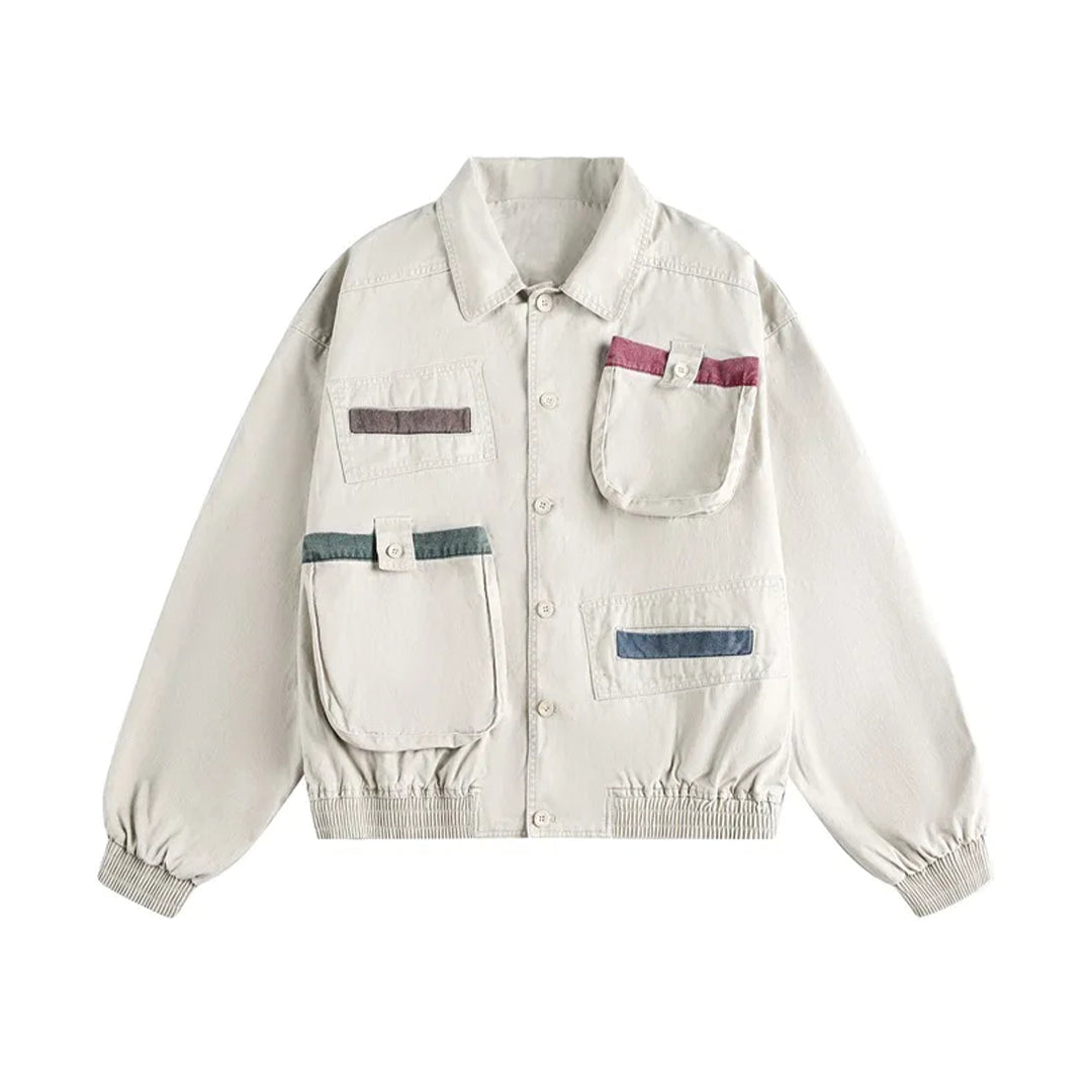 Patchwork Cargo Denim Jakke