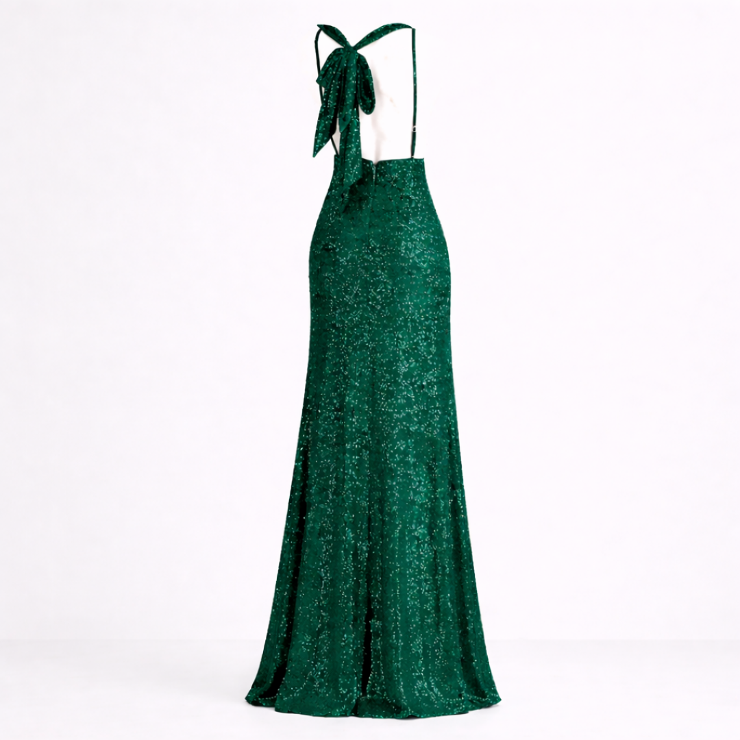 Dame Hunter Green Palietter Maxi Kjole - Cowl Drape