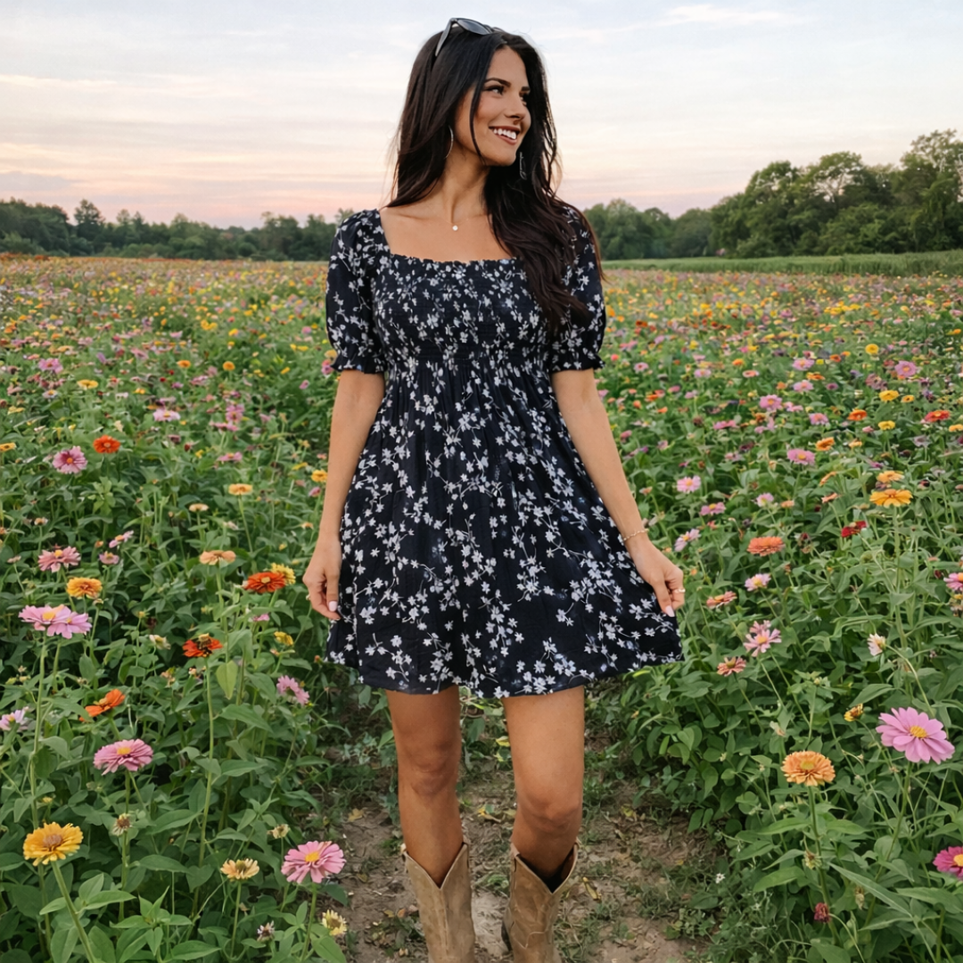 Dames Bloemen Mini Jurk - Aansluitende Taille