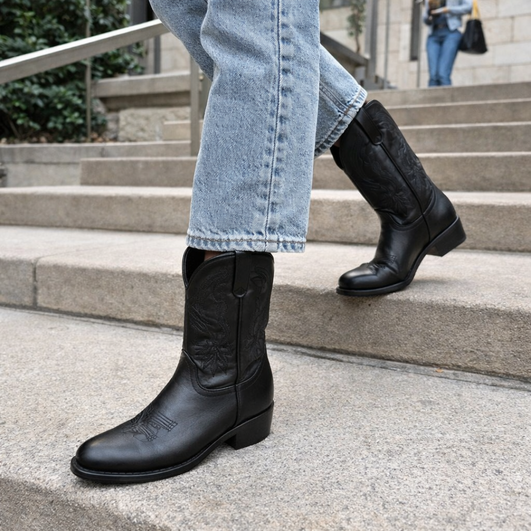 Bottes Western Noires pour Femme - Bout Rond