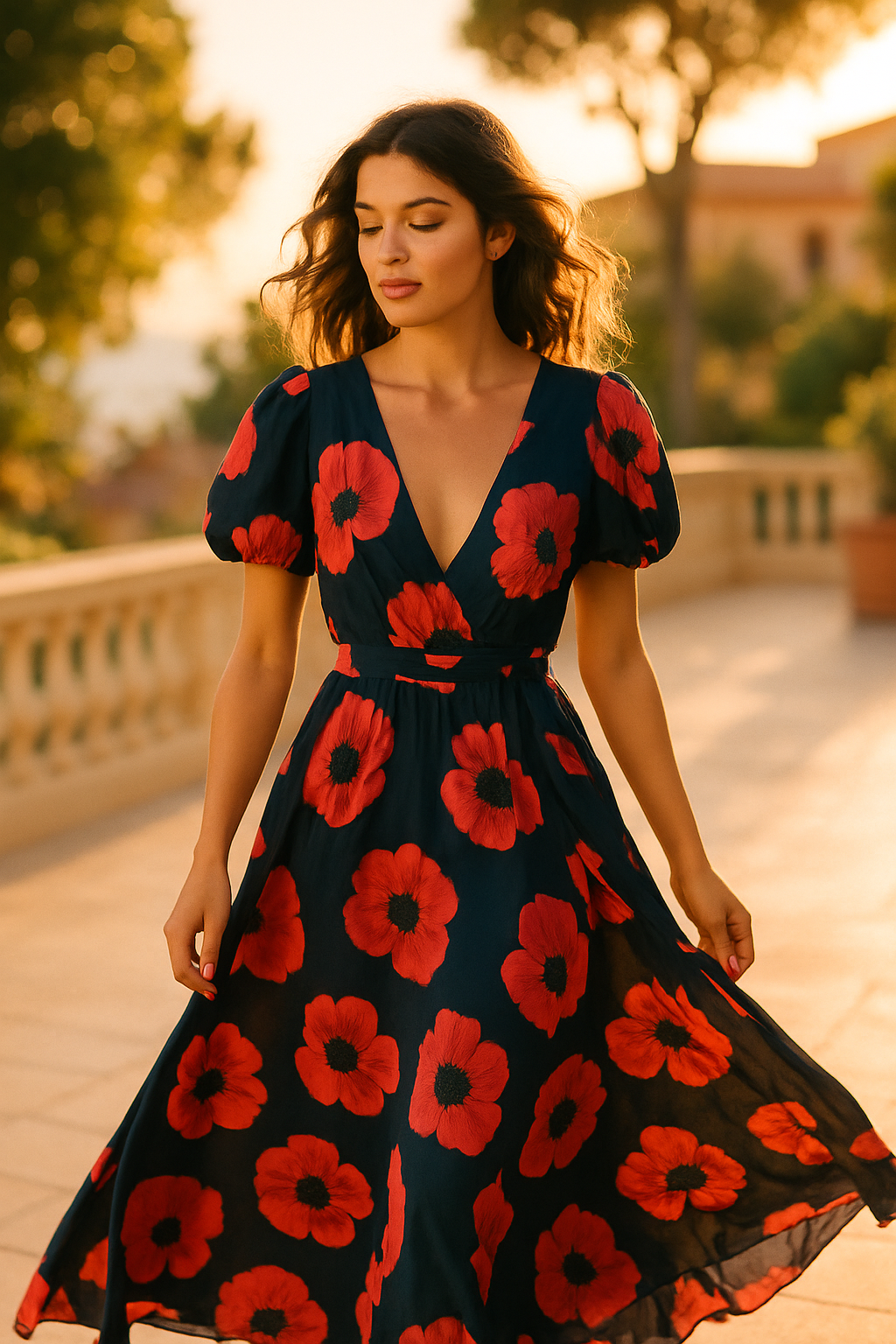Poppy Fields Floral V-Neck Maxi Dress - Lifestyle