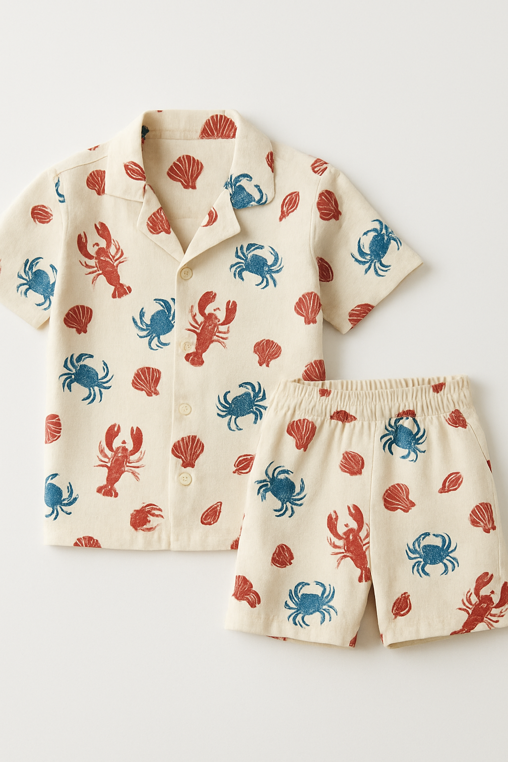Le Homard Lobster Print Shirt & Shorts Set - Flat Lay