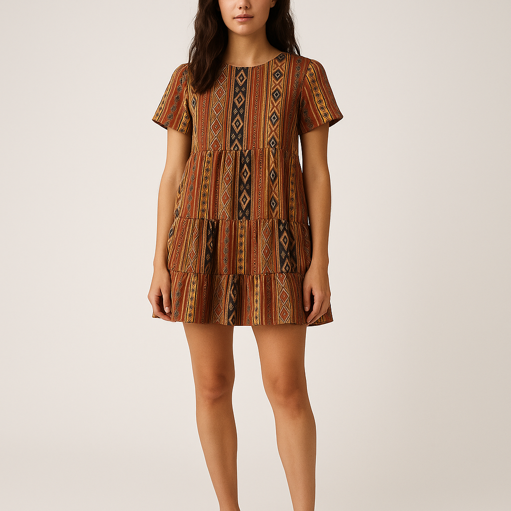 "Marrakech" Boho Geometric Tiered Mini Dress