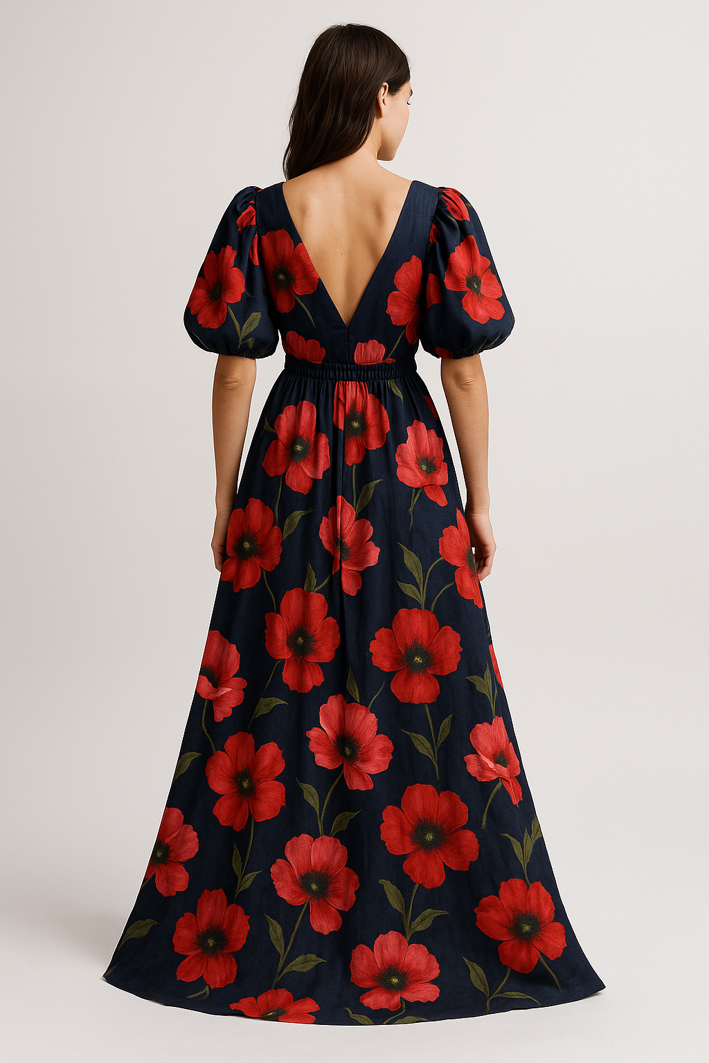 Poppy Fields Floral V-Neck Maxi Dress - Back View