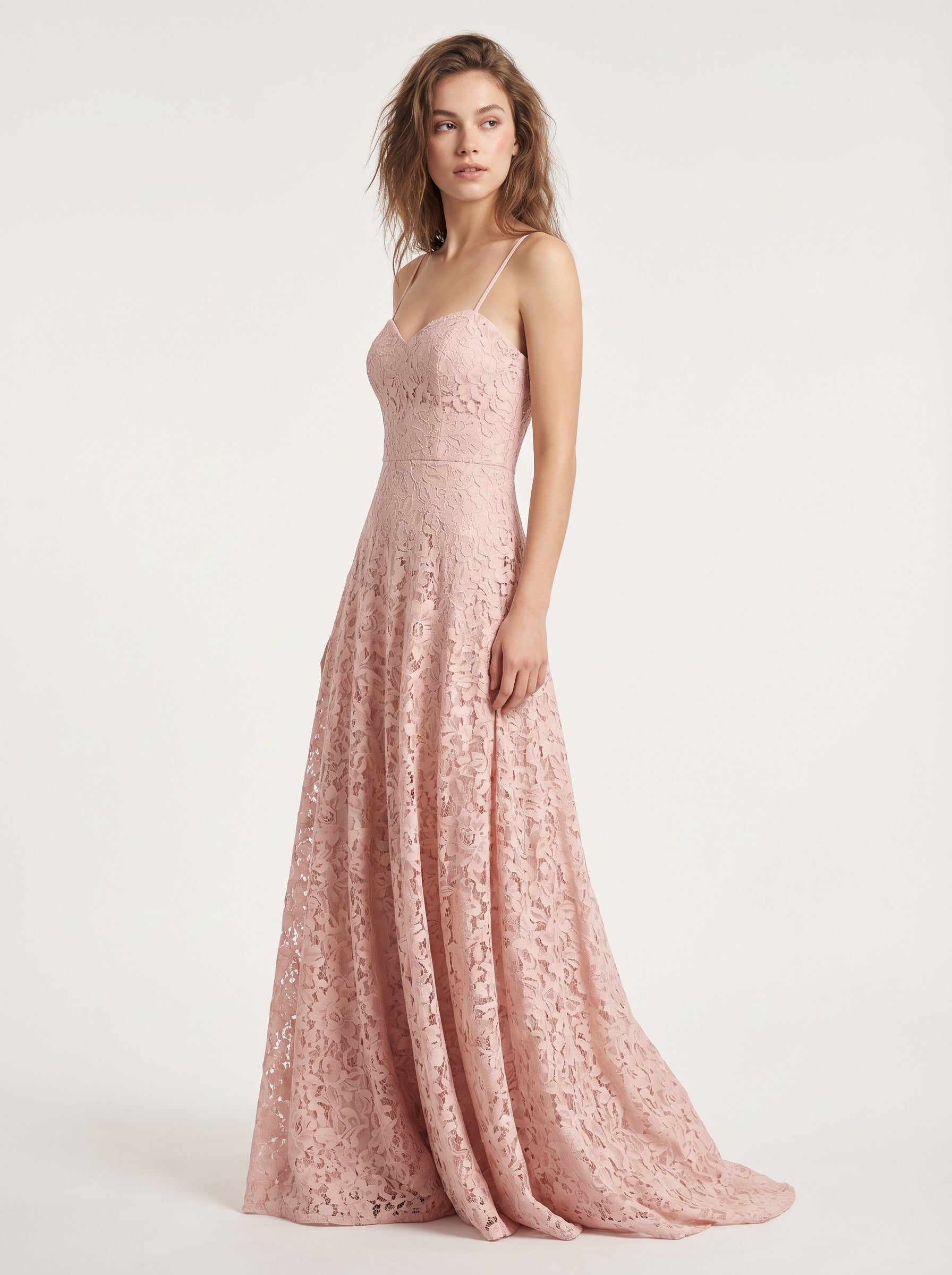 "Pink Petal" Lace Spaghetti Strap Maxi Dress