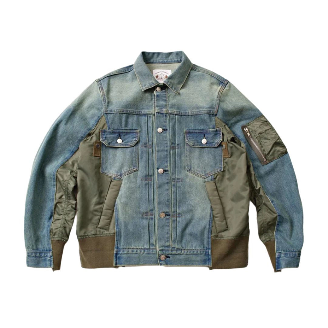 Patchwork Cargo Denim Jakke