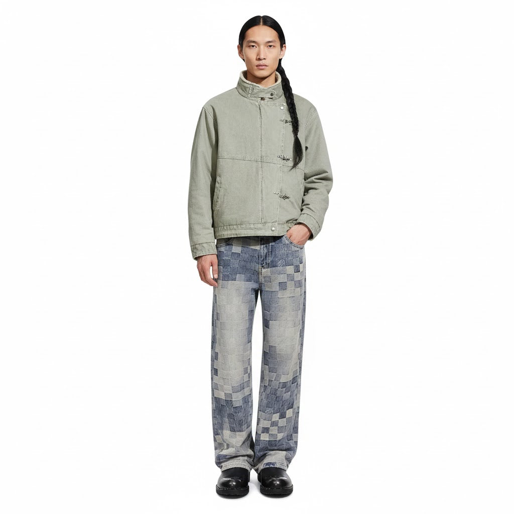 Patchwork Denim Cargo Jakke