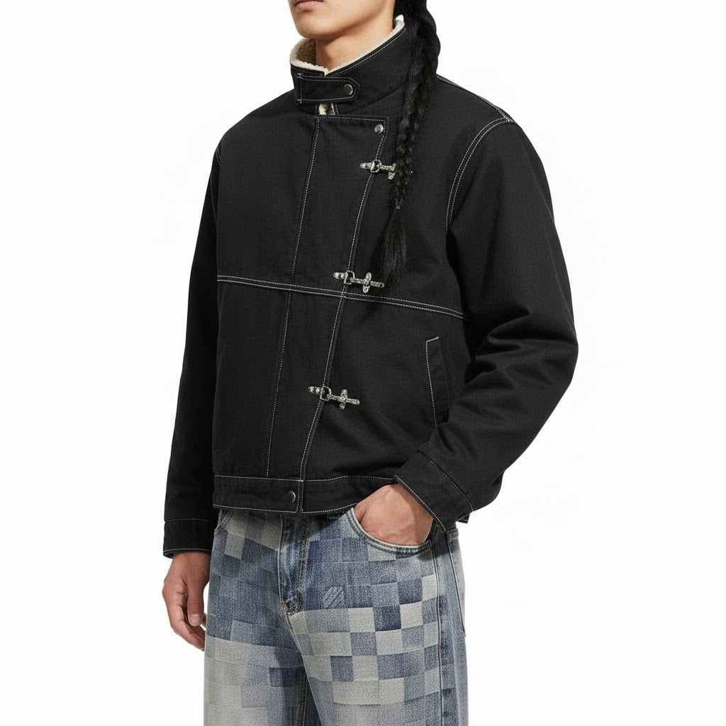 Patchwork Denim Cargo Jakke