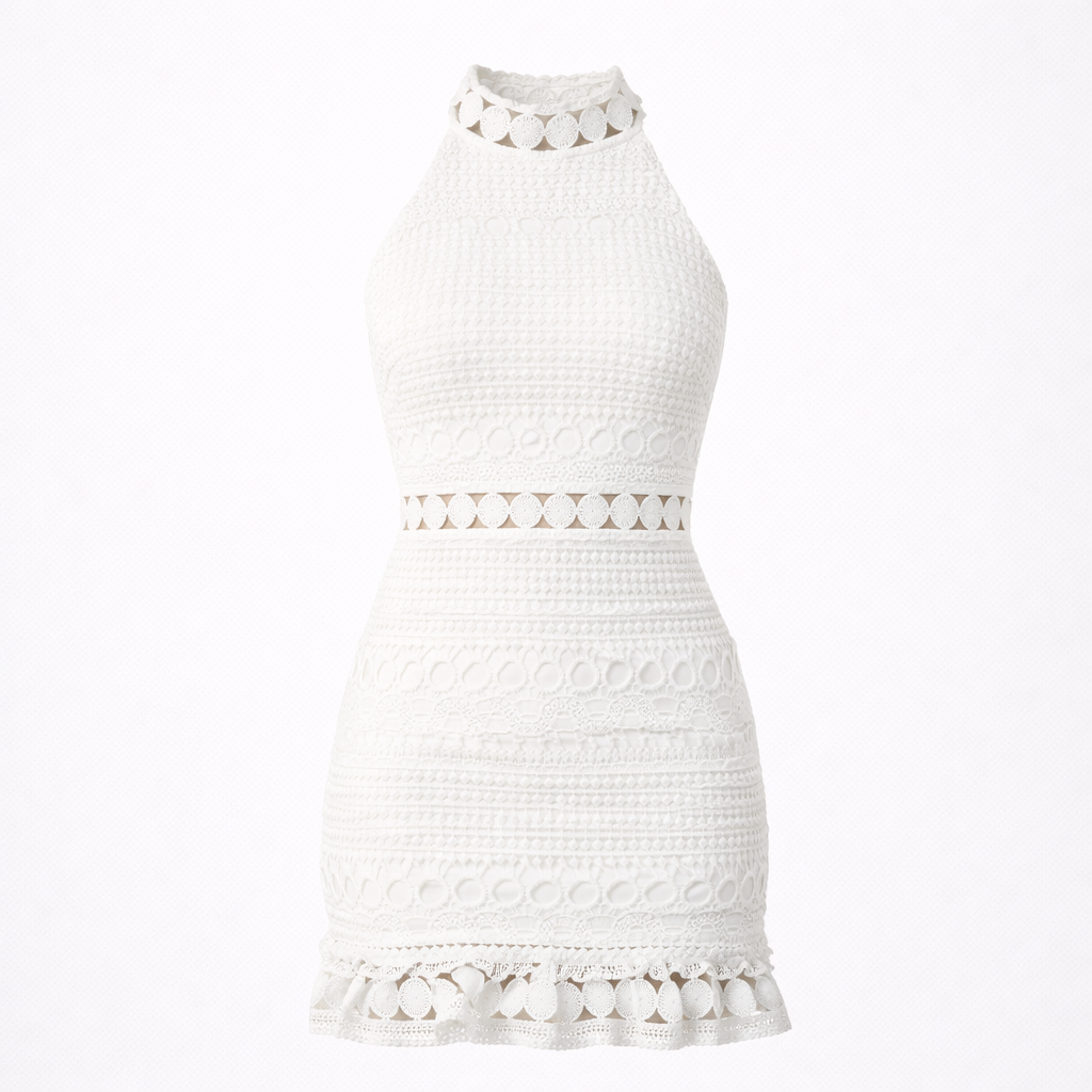 Dames Witte Kant Mini Jurk - Korte Lengte