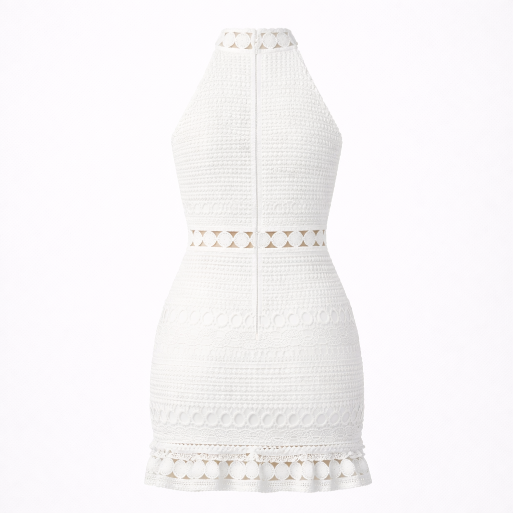 Dames Witte Kant Mini Jurk - Korte Lengte
