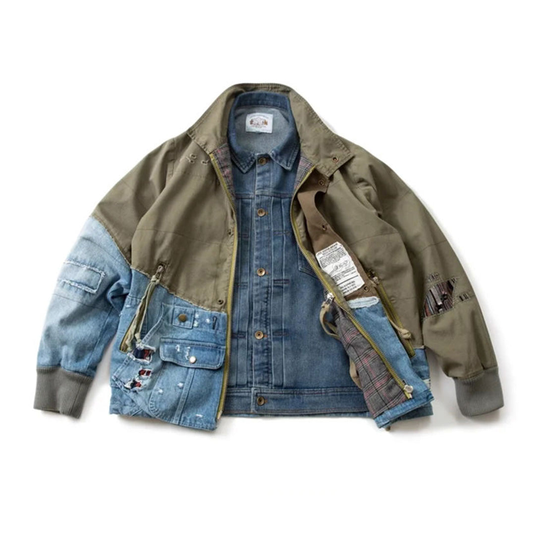 Patchwork Cargo Denim Jakke