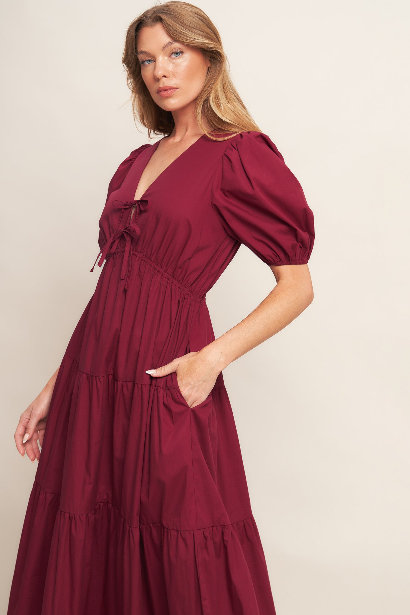 Summer Glow Burgundy Vævet Maxikjole