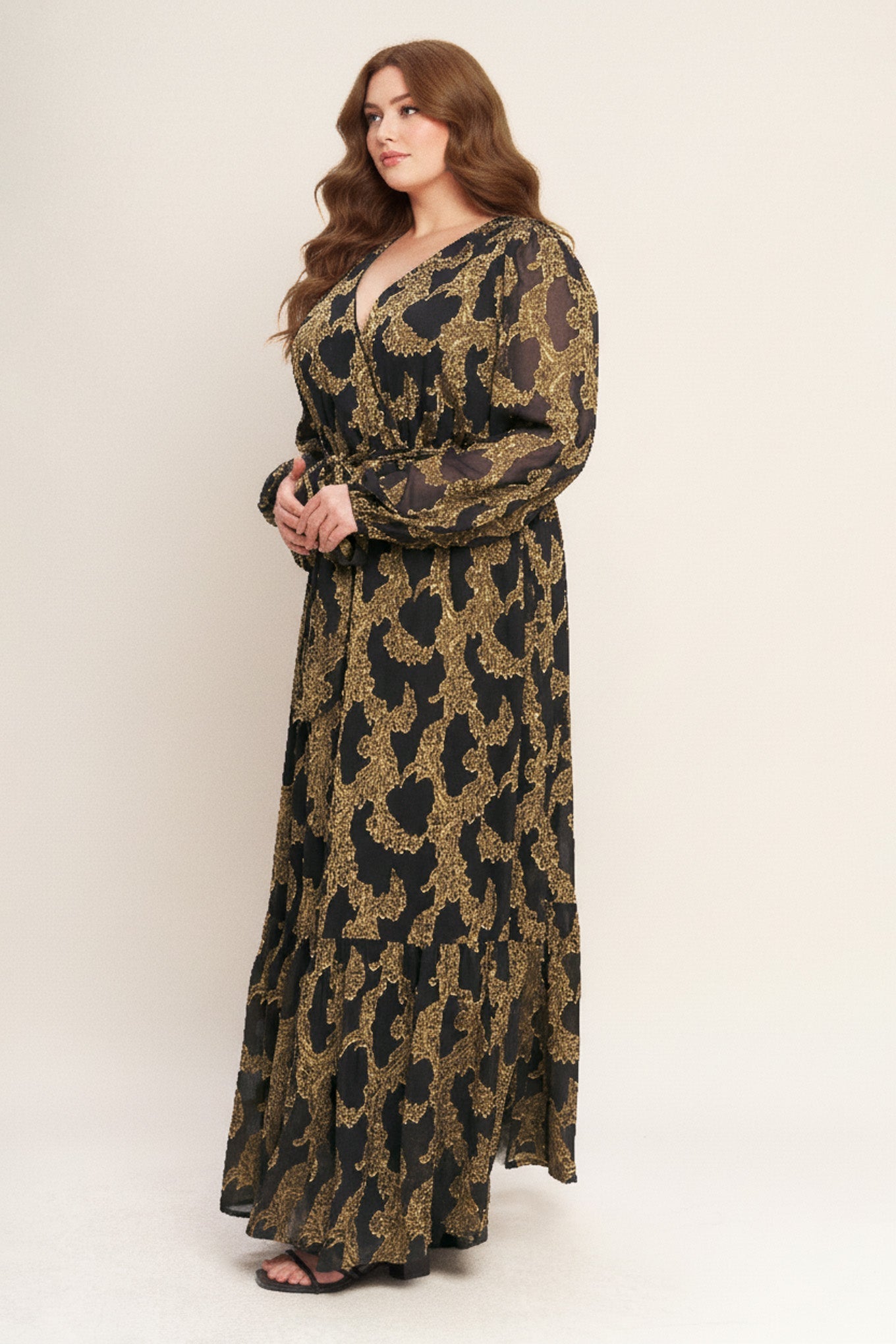 Midnight Moss Jacquard Vævet Maxikjole