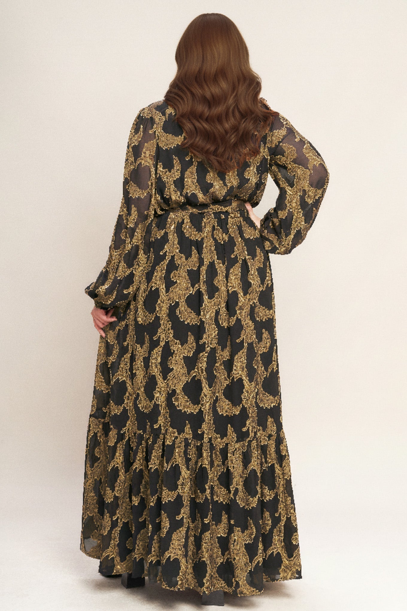 Midnight Moss Jacquard Vævet Maxikjole