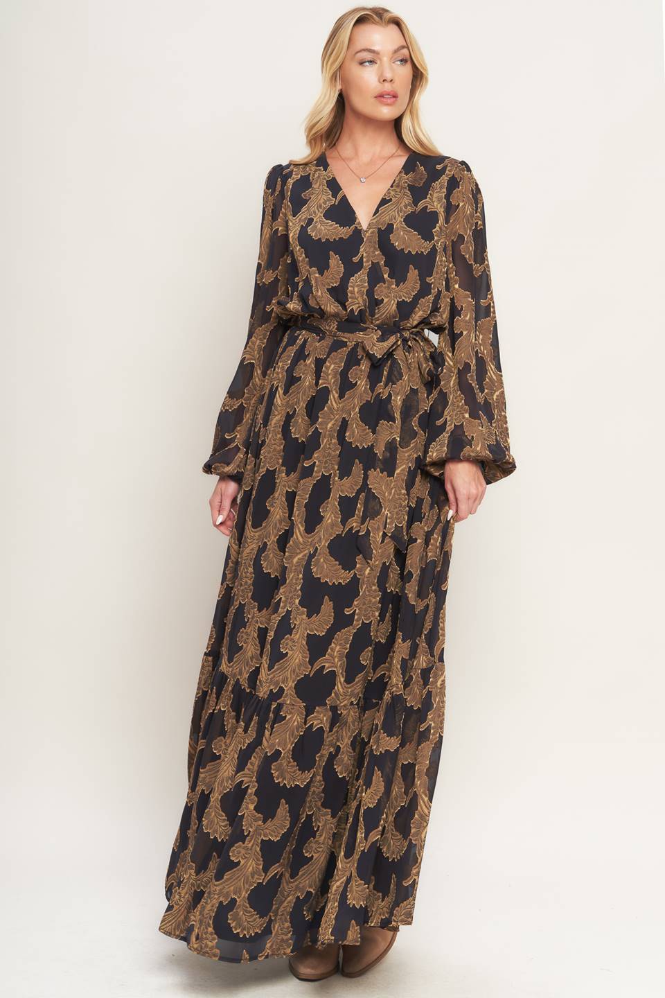Midnight Moss Jacquard Vævet Maxikjole