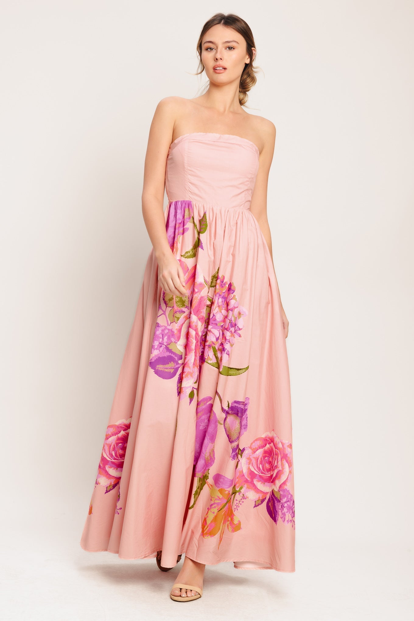 Rozen Serenade Geweven Maxi Jurk