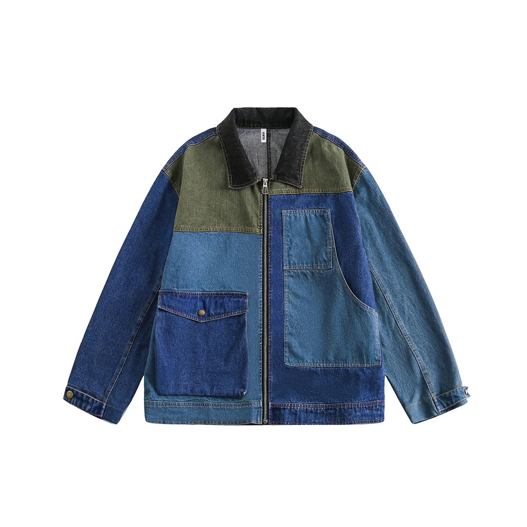 Patchwork Cargo Denim Jakke