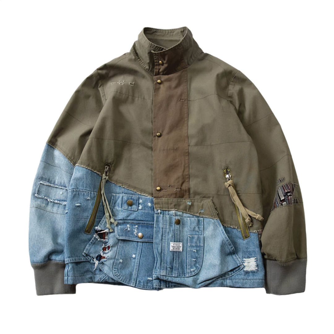 Patchwork Cargo Denim Jakke