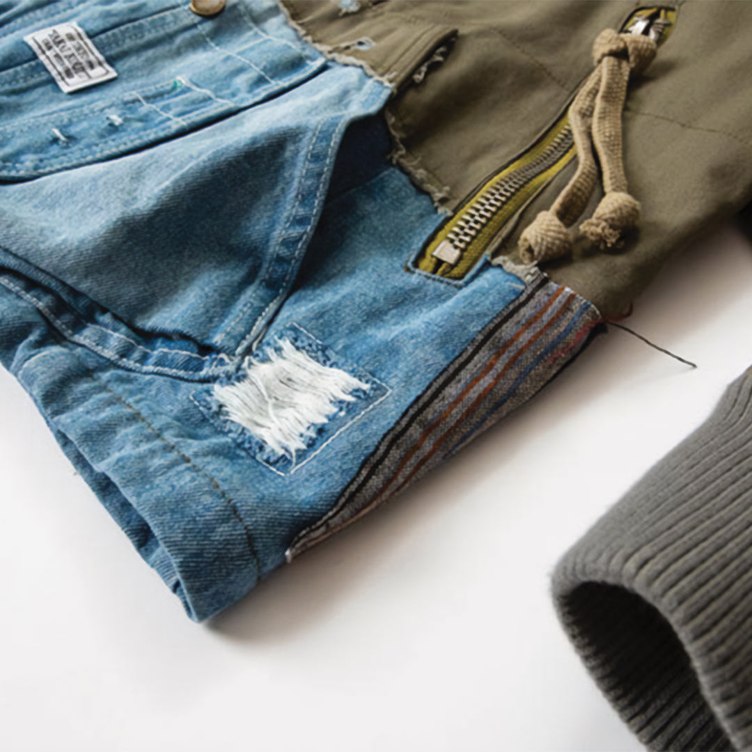 Patchwork Cargo Denim Jakke