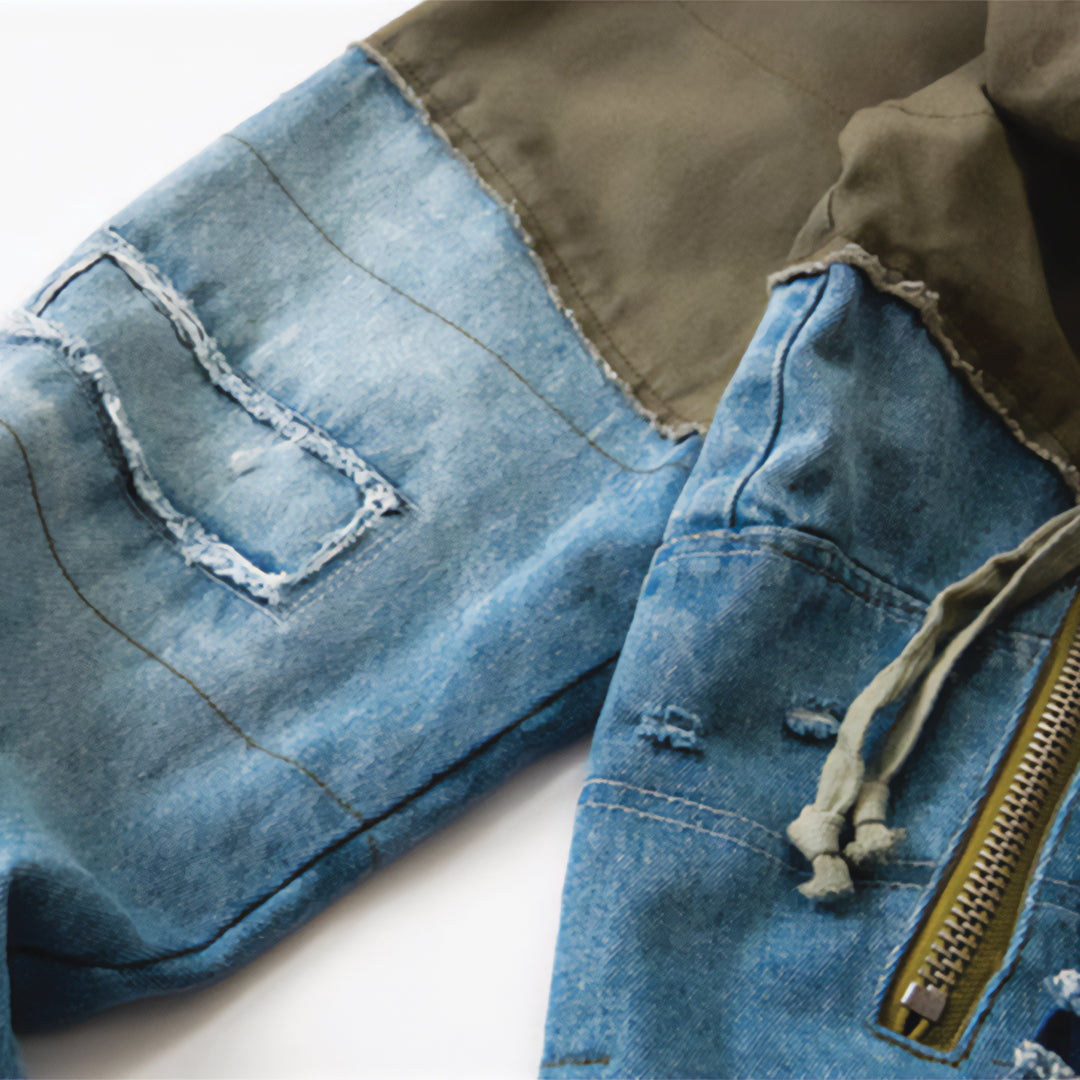 Patchwork Cargo Denim Jakke