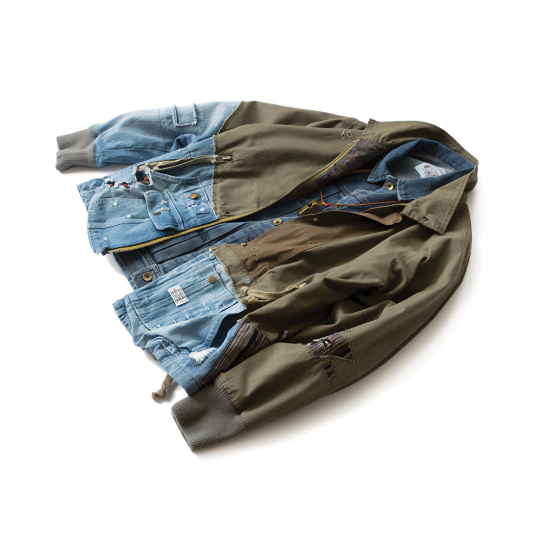 Patchwork Cargo Denim Jakke