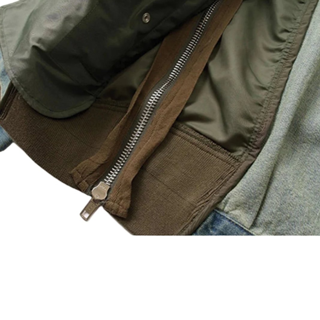 Patchwork Cargo Denim Jakke