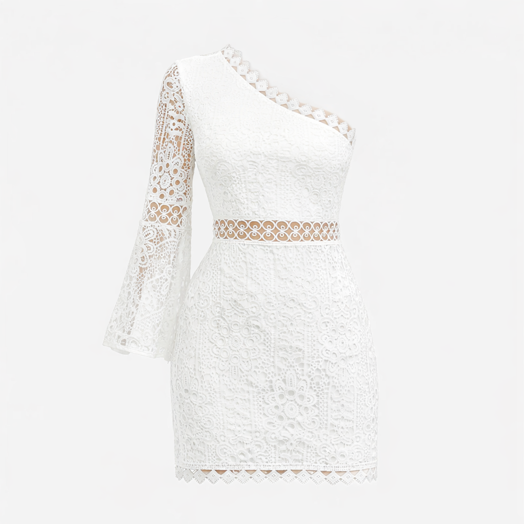 Dames Witte One Shoulder Mini Jurk - Aansluitend
