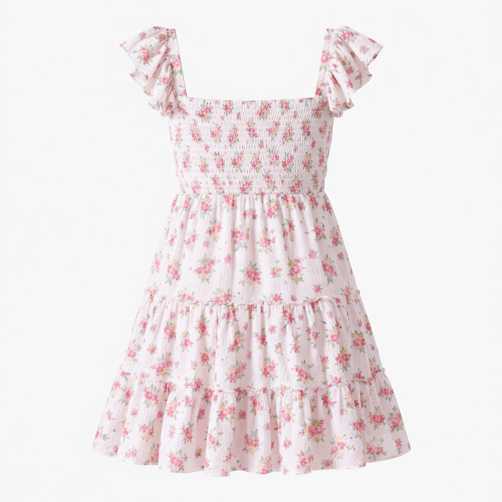 Dames Bloemen Smocked Mini Jurk - Korte Lengte