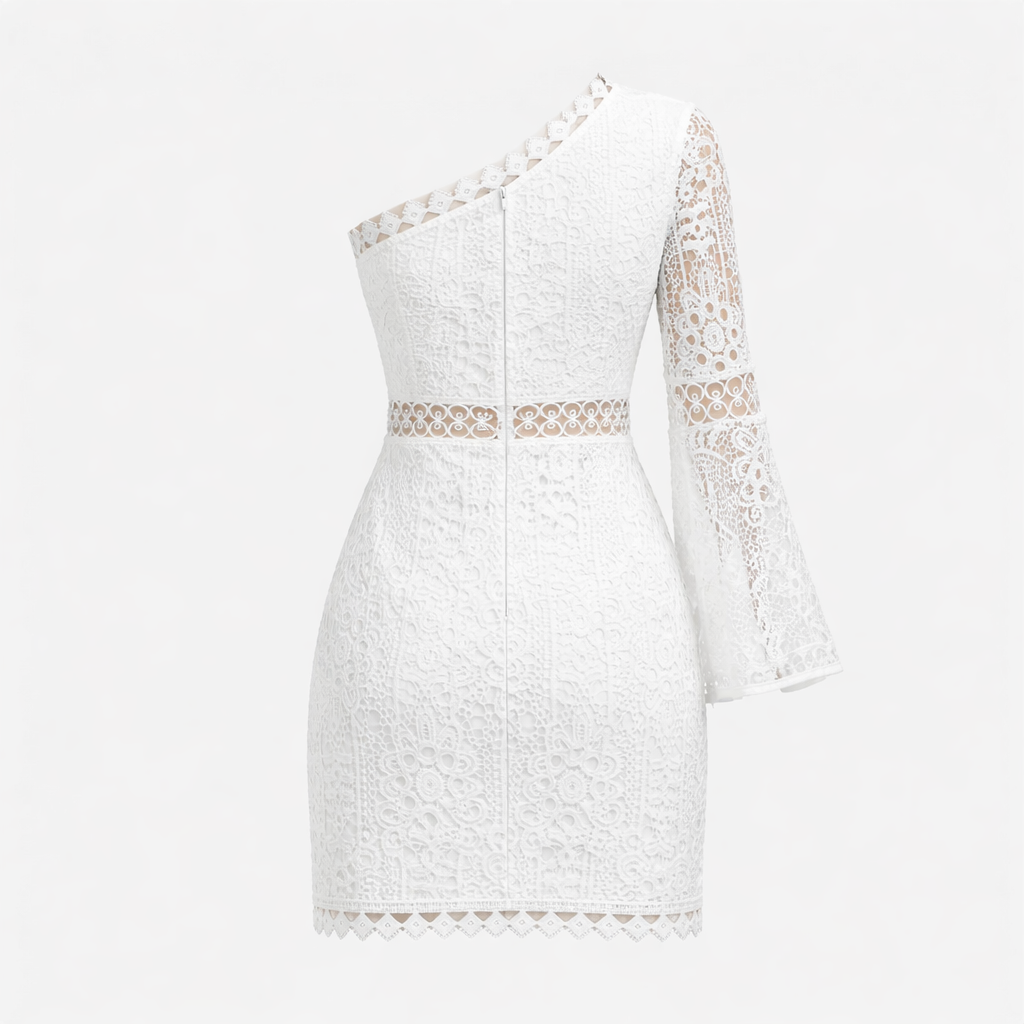 Dames Witte One Shoulder Mini Jurk - Aansluitend