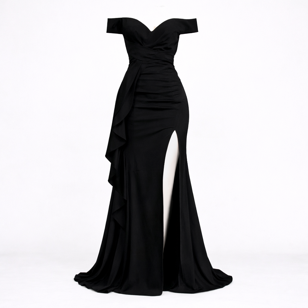 Dame Sort Maxi Kjole - Frontslids Design