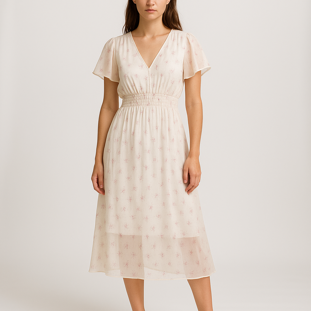 "Garden Party" Floral Chiffon Midi Dress