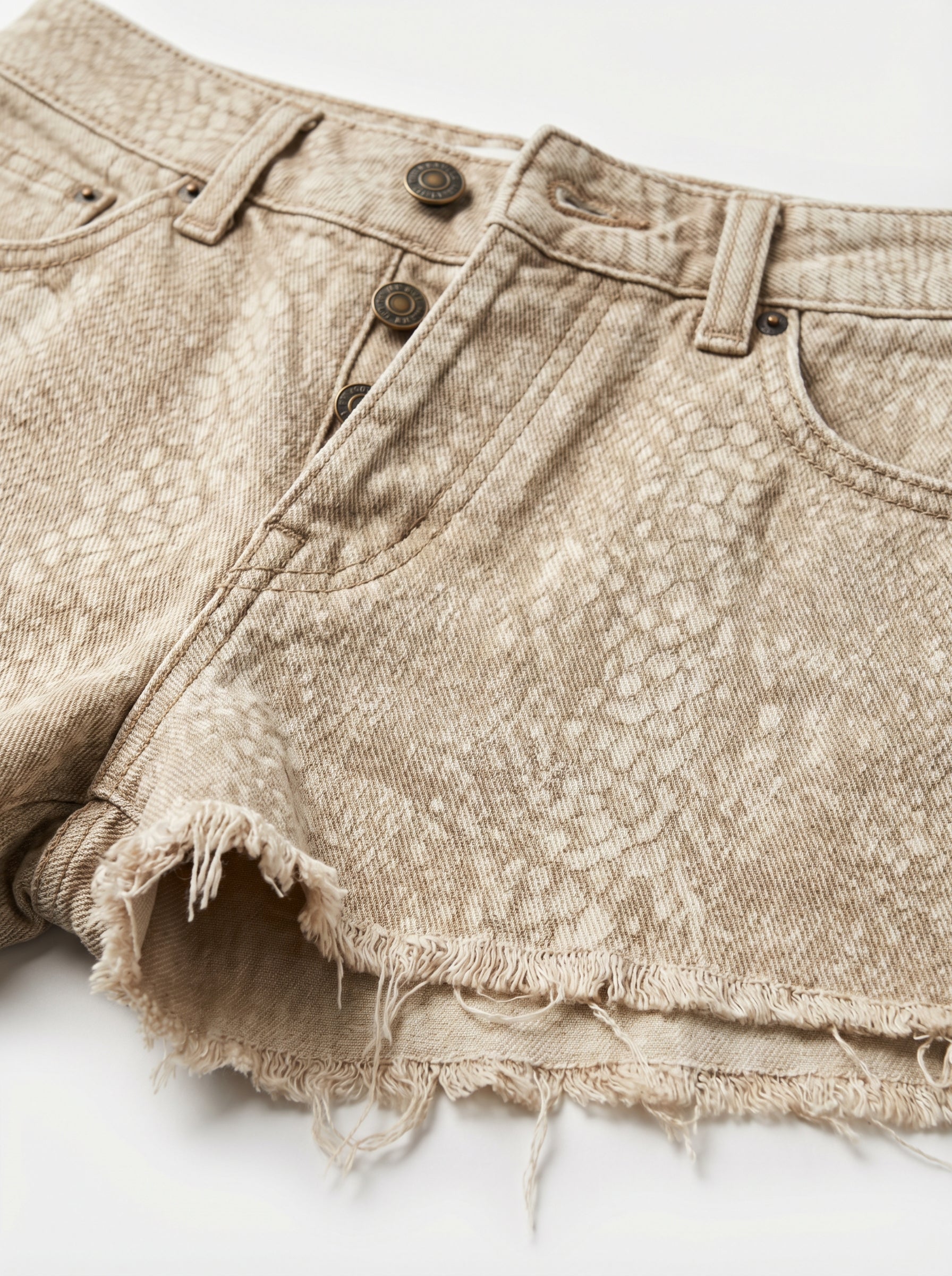 Snake Print Frayed Denim Mini Shorts