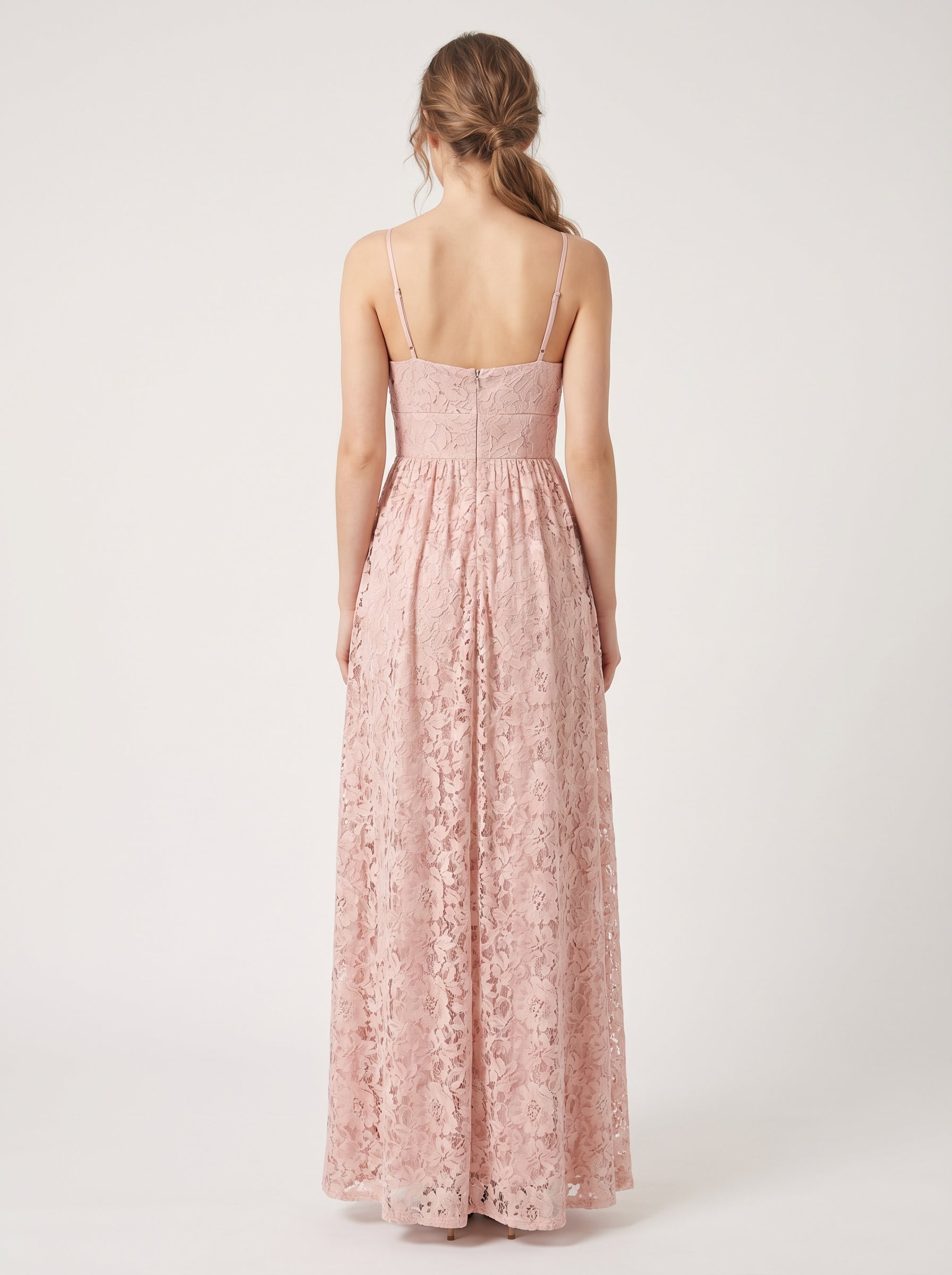 "Pink Petal" Lace Spaghetti Strap Maxi Dress