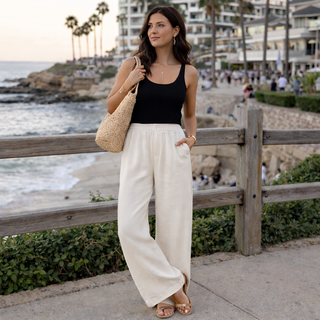 Dames Witte Wijde Pantalon - Gestructureerd