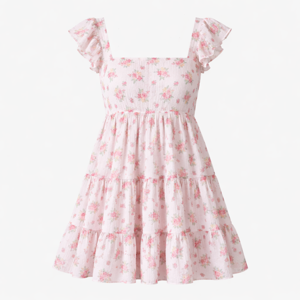 Dames Bloemen Smocked Mini Jurk - Korte Lengte