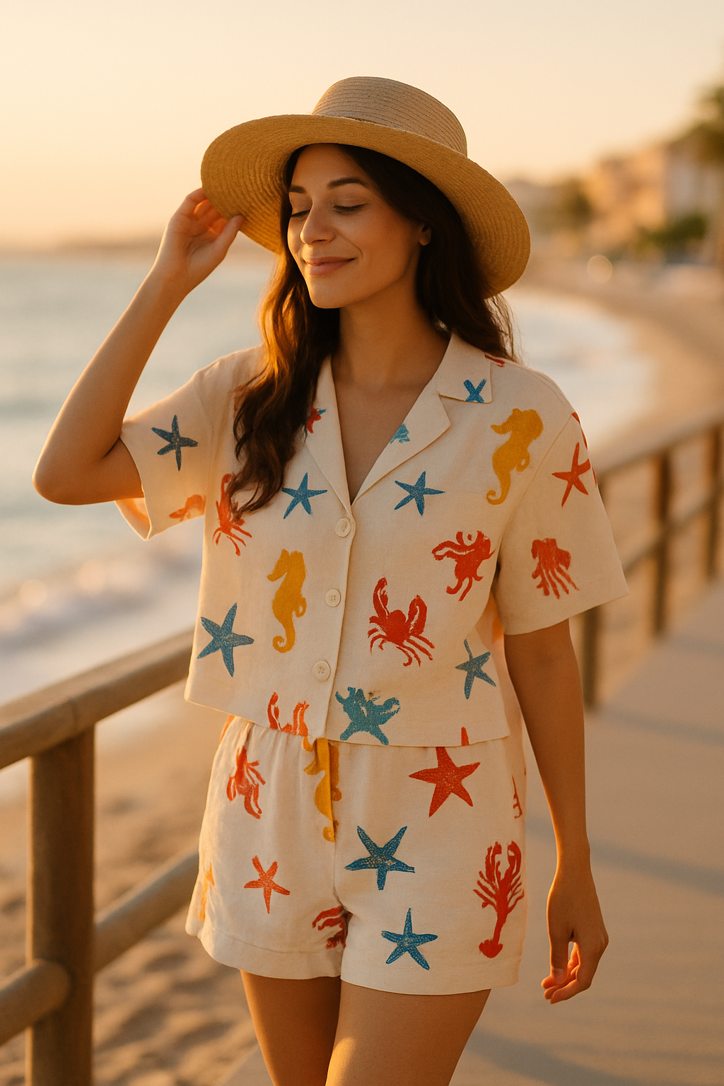 "Sardinia" Fish Print Shirt & Pants Set