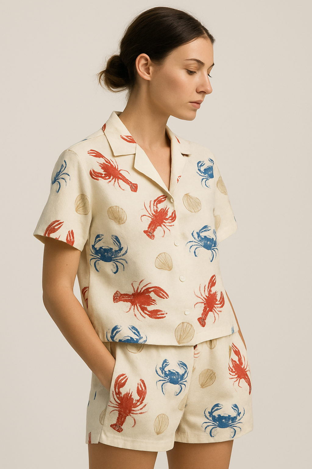 Le Homard Lobster Print Shirt & Shorts Set - Side Angle