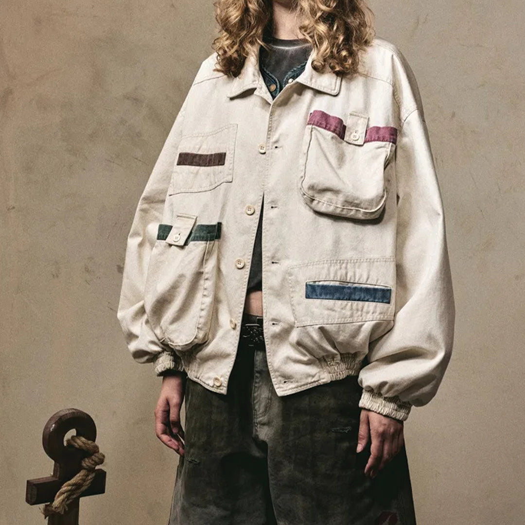 Veste cargo patchwork en denim