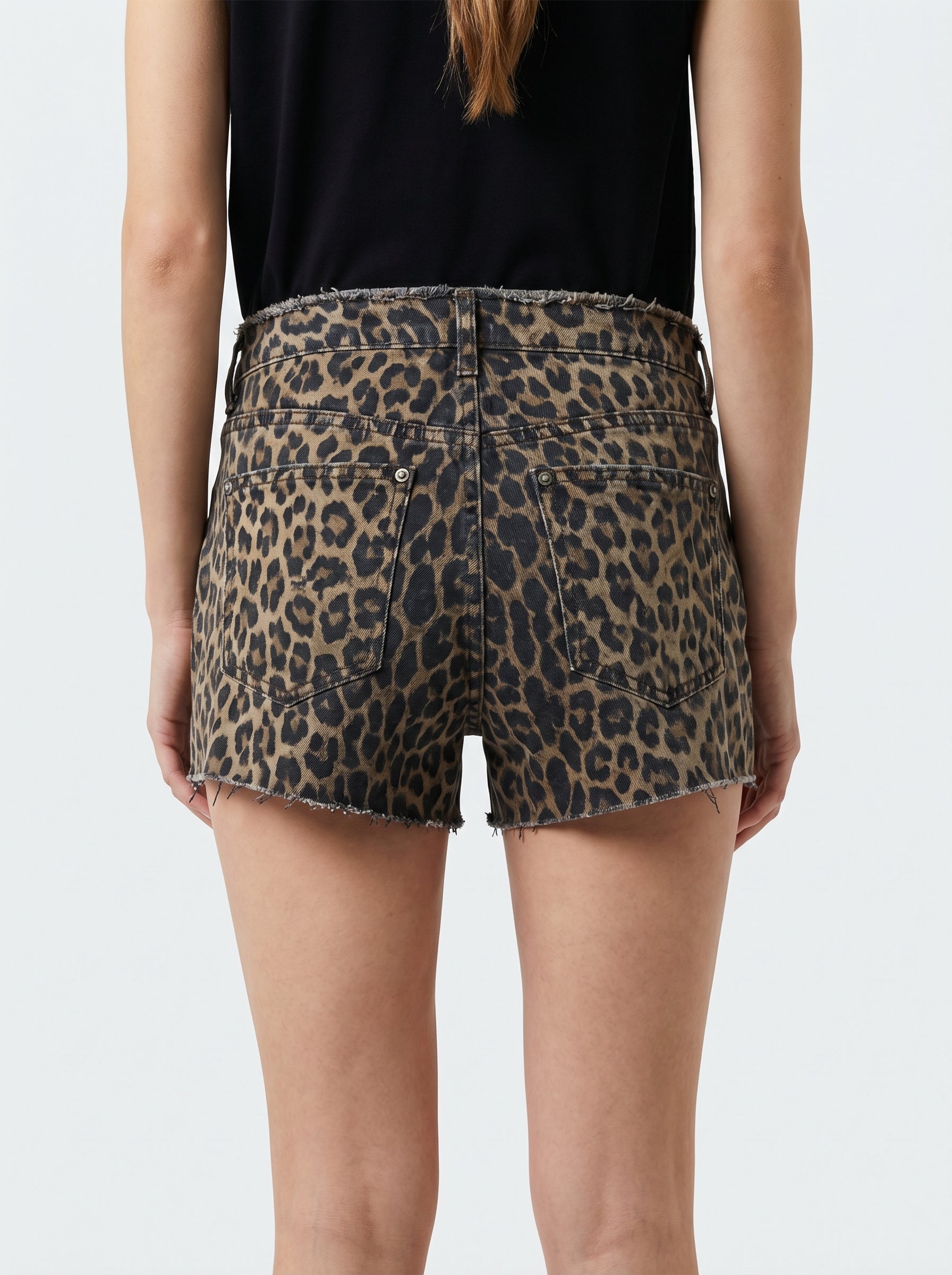 Leopard Print Distressed Denim Hot Pants