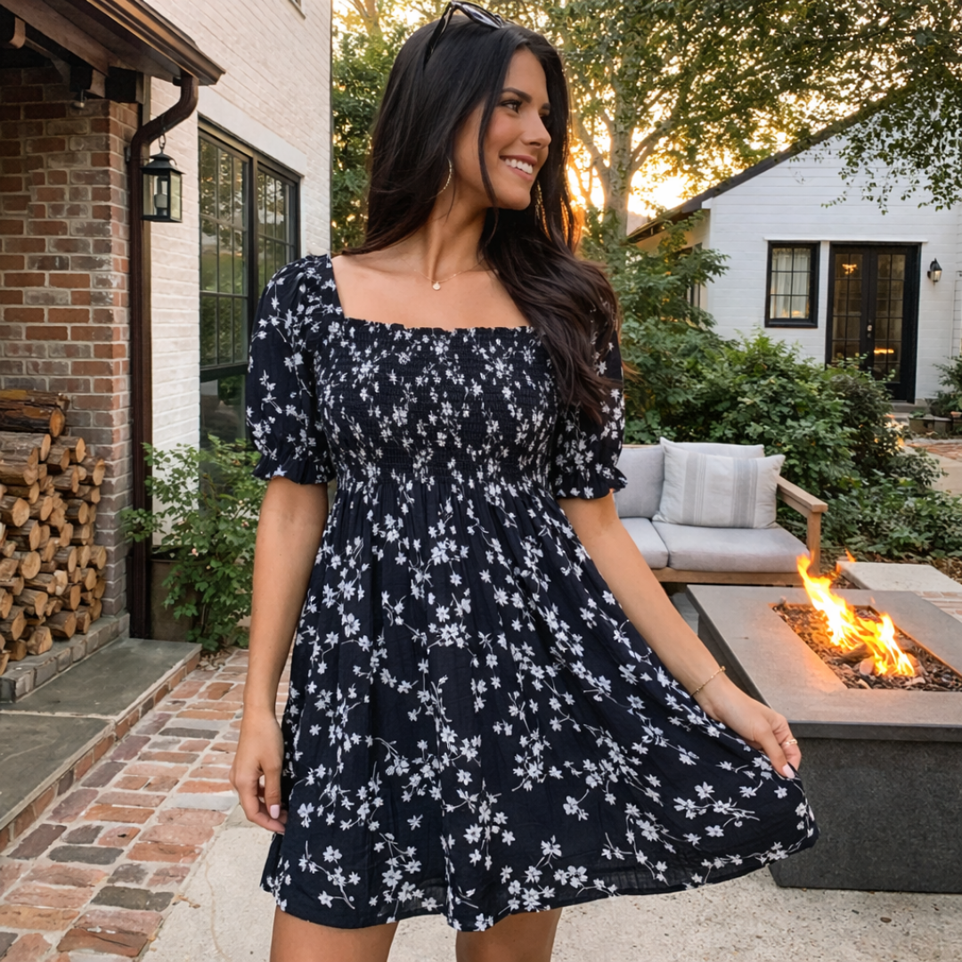Dames Bloemen Mini Jurk - Aansluitende Taille