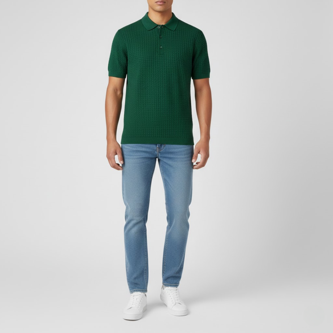 Struktureret Strikket Polo Shirt