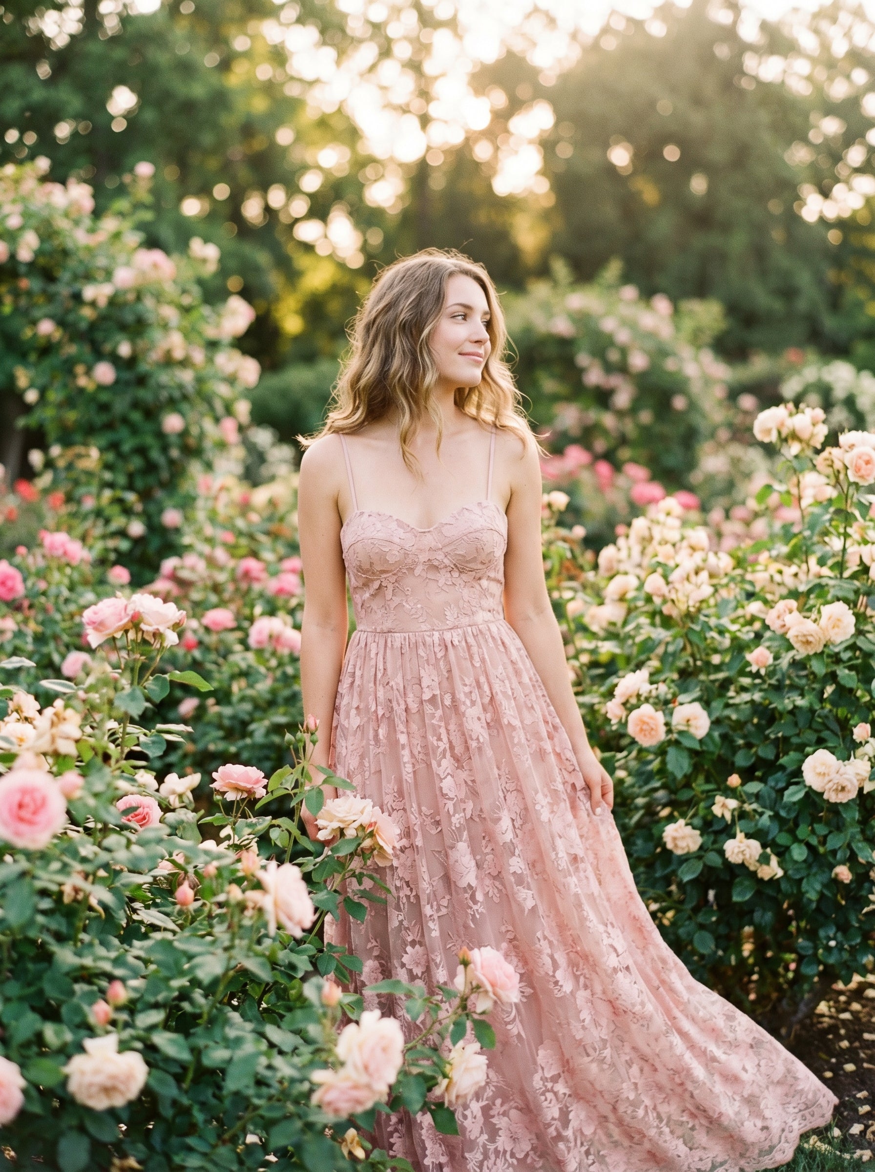 "Pink Petal" Lace Spaghetti Strap Maxi Dress