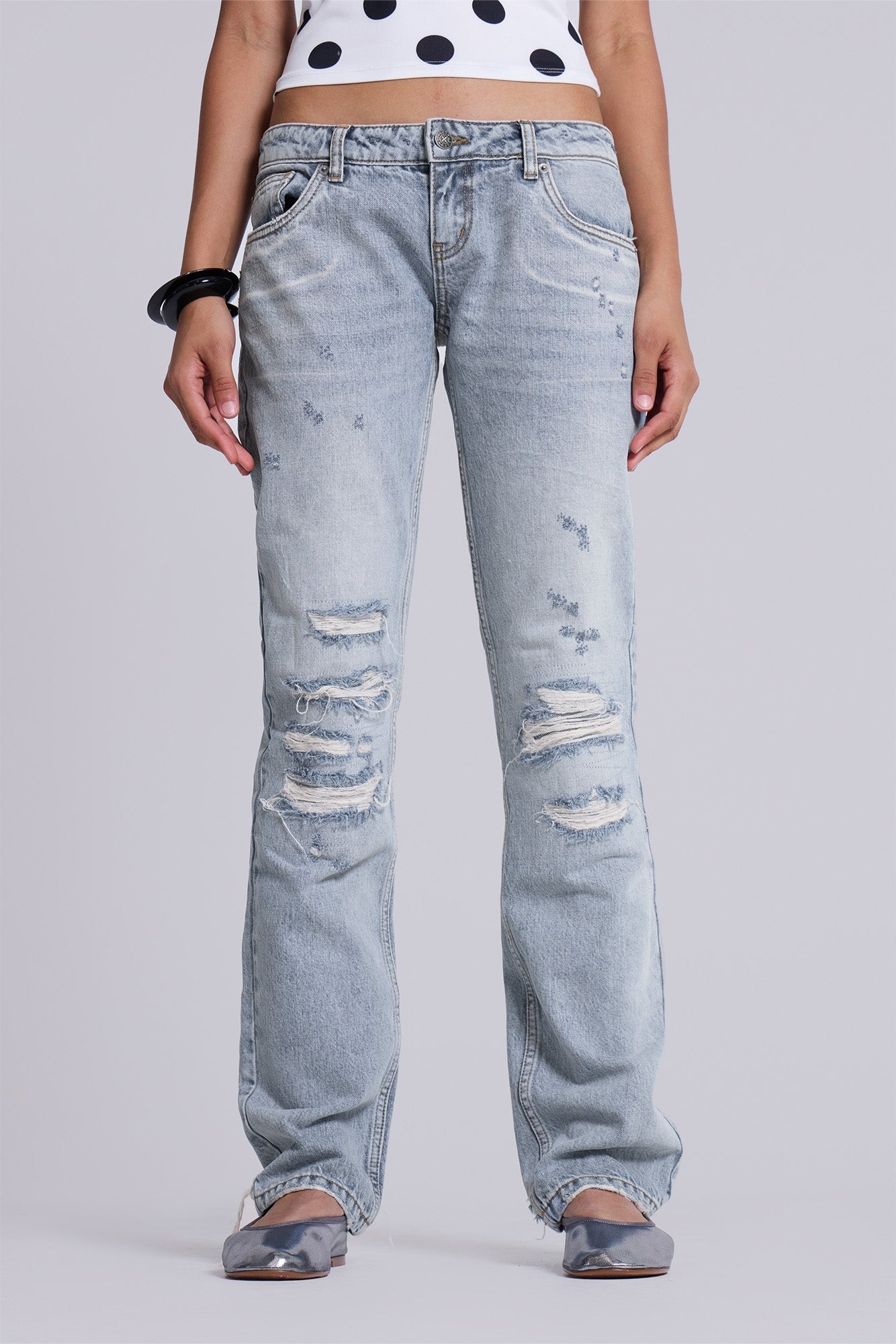 Jean Rider taille basse jambe droite light wash
