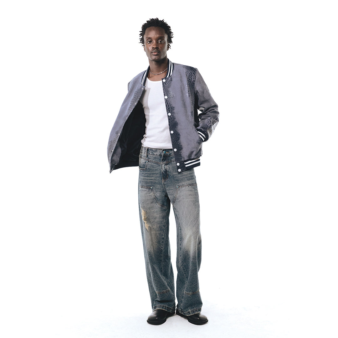 Patchwork Cargo Denim Jakke