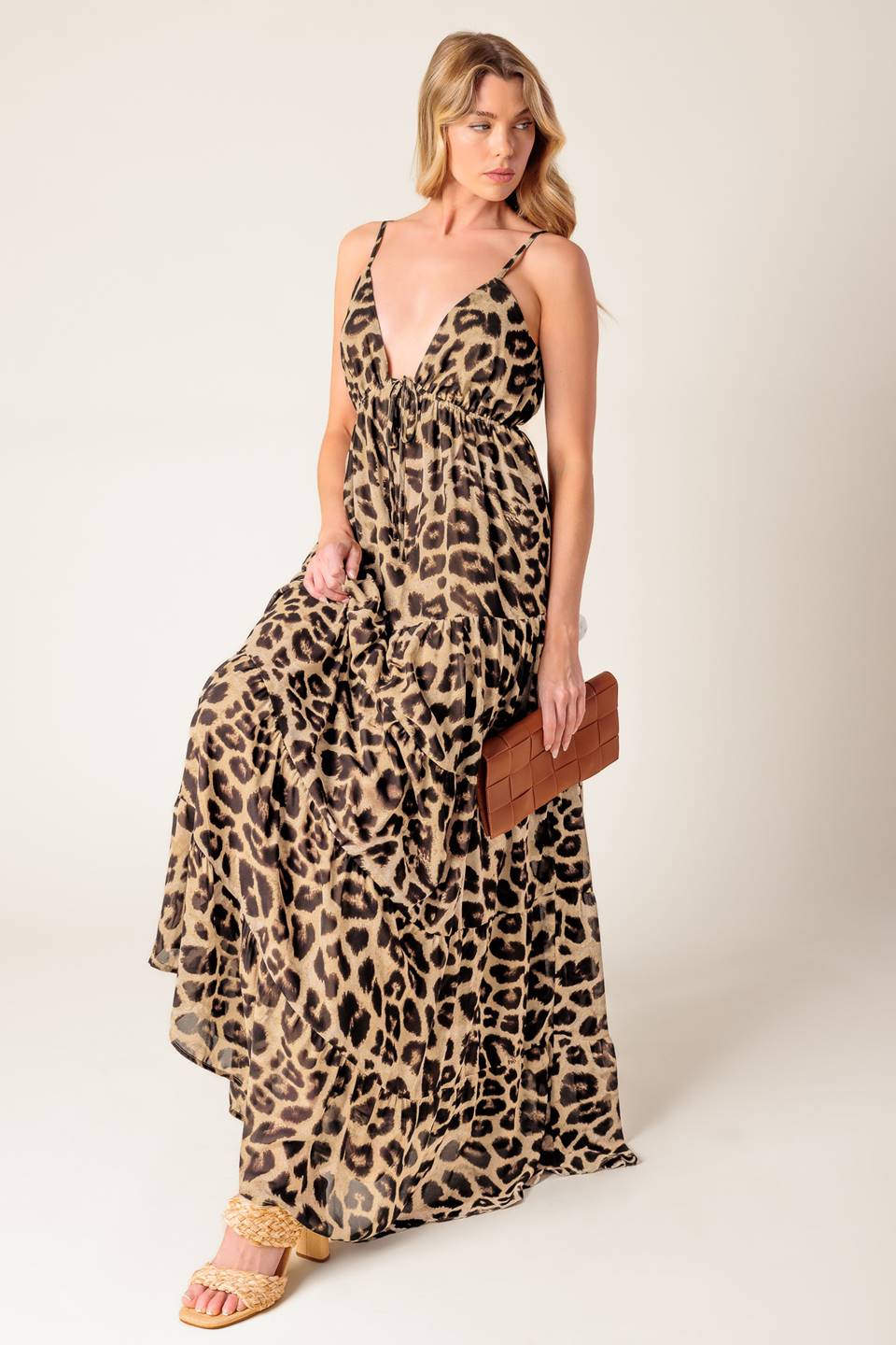 Luipaardprint Geweven Maxi Jurk