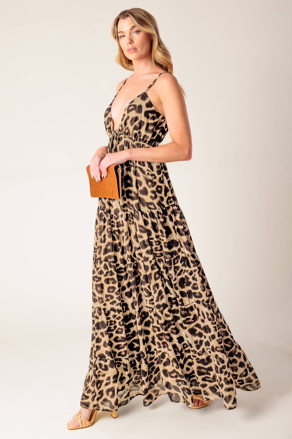 Luipaardprint Geweven Maxi Jurk