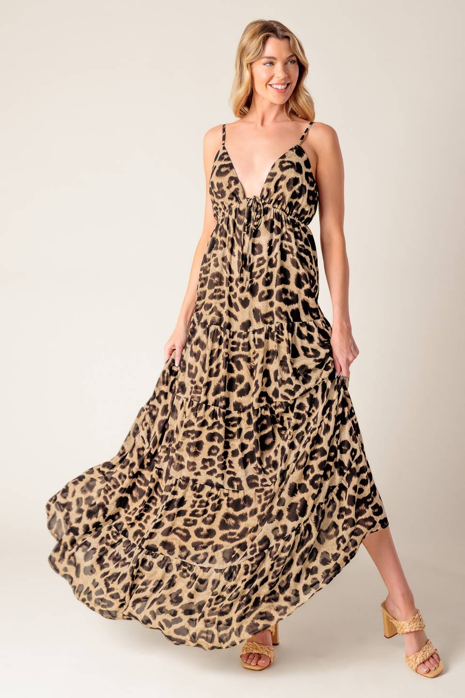 Luipaardprint Geweven Maxi Jurk