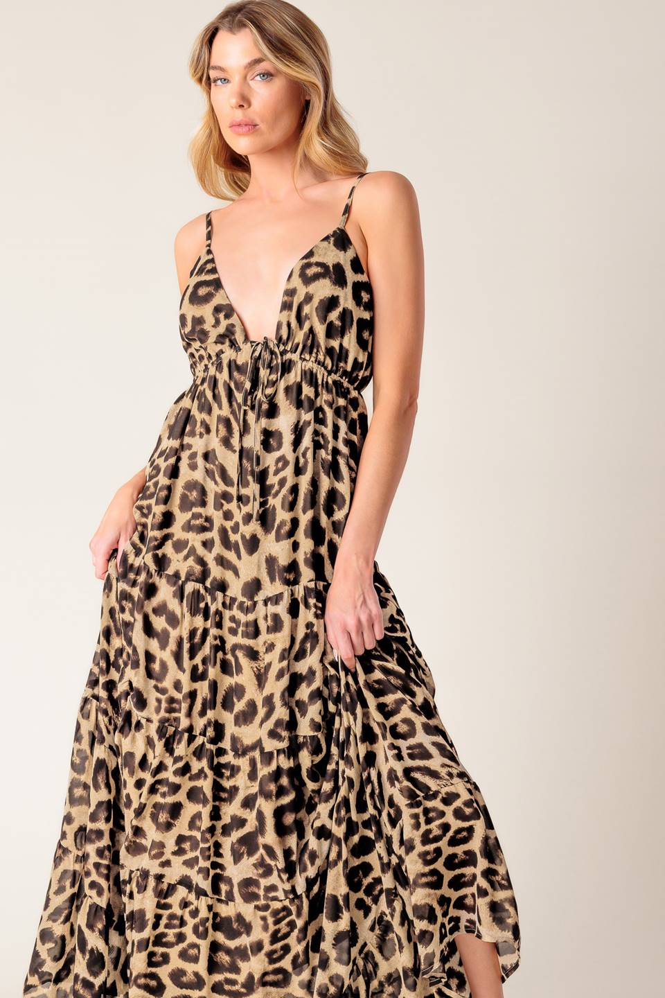Luipaardprint Geweven Maxi Jurk