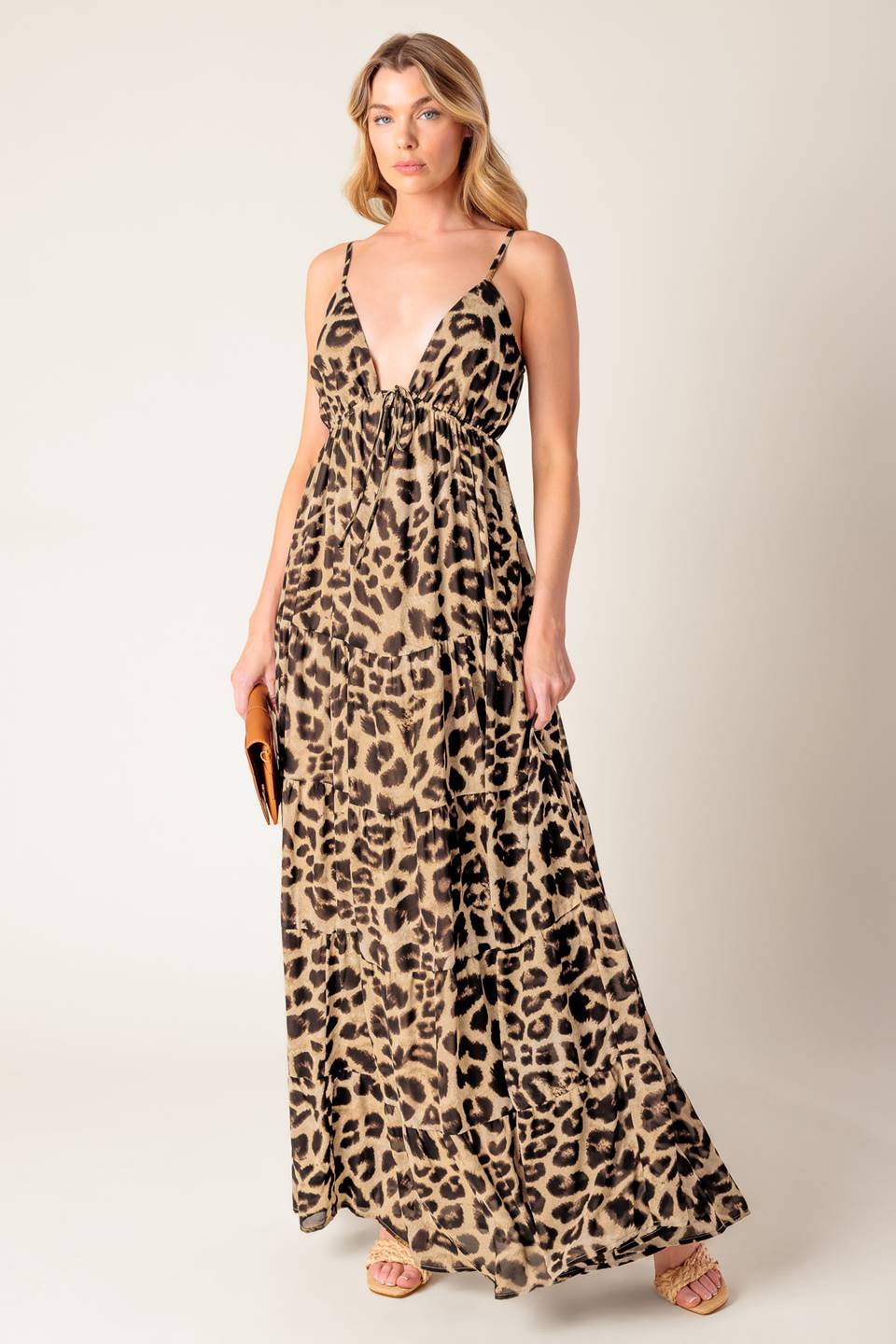 Luipaardprint Geweven Maxi Jurk